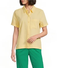 Westbound Button Front Y-Neck Short Sleeve Camp Top
