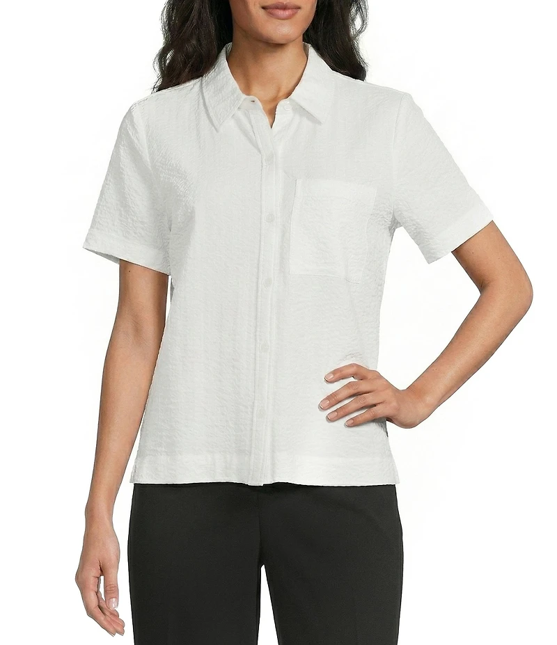 Westbound Button Front Y-Neck Short Sleeve Camp Top