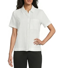 Westbound Button Front Y-Neck Short Sleeve Camp Top