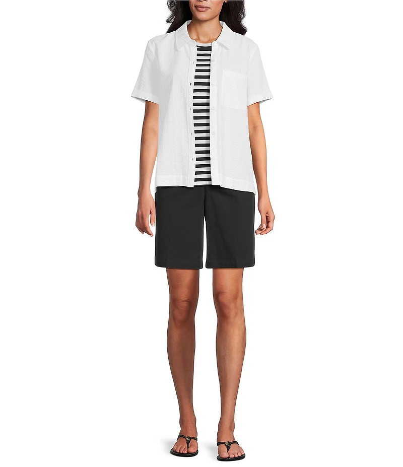 Westbound Button Front Y-Neck Short Sleeve Camp Top