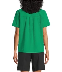 Westbound Button Front Y-Neck Short Sleeve Camp Top