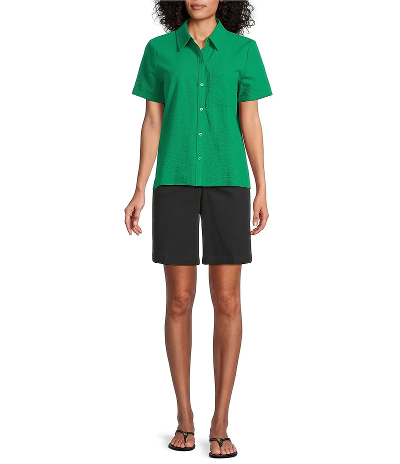 Westbound Button Front Y-Neck Short Sleeve Camp Top