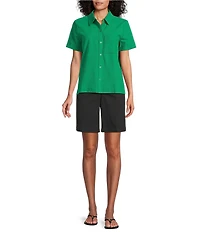 Westbound Button Front Y-Neck Short Sleeve Camp Top