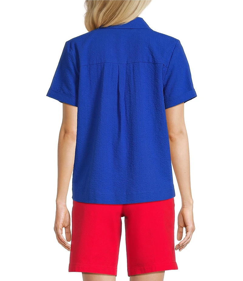 Westbound Button Front Y-Neck Short Sleeve Camp Top