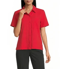 Westbound Perfect Outfit Picks Button Front Y-Neck Short Sleeve Camp Top