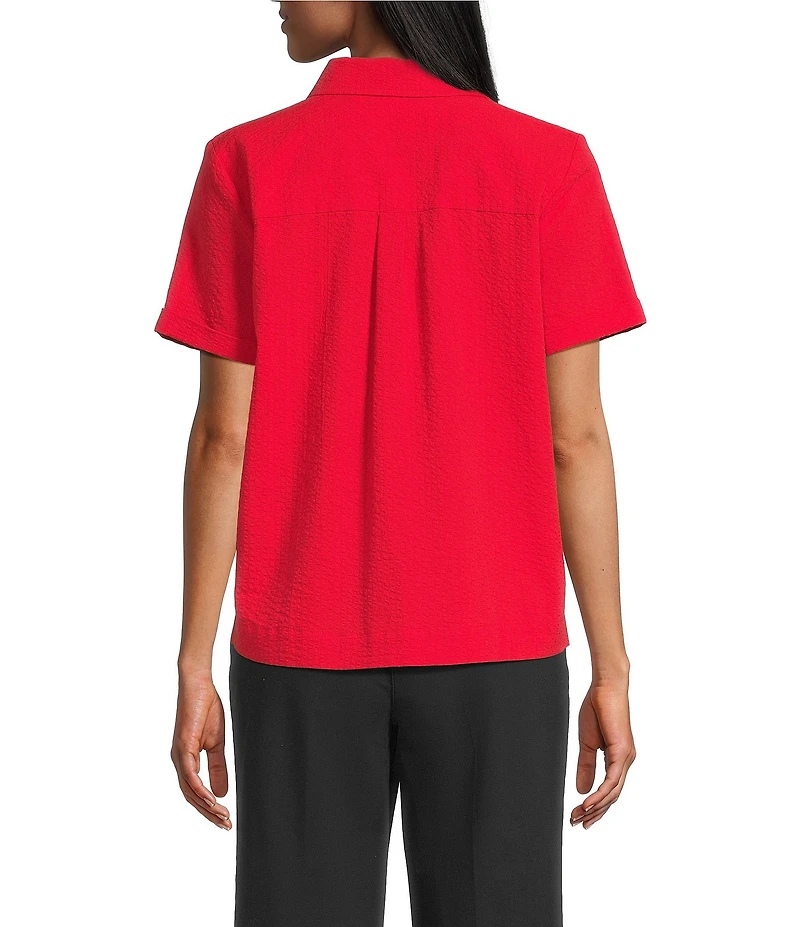 Westbound Perfect Outfit Picks Button Front Y-Neck Short Sleeve Camp Top