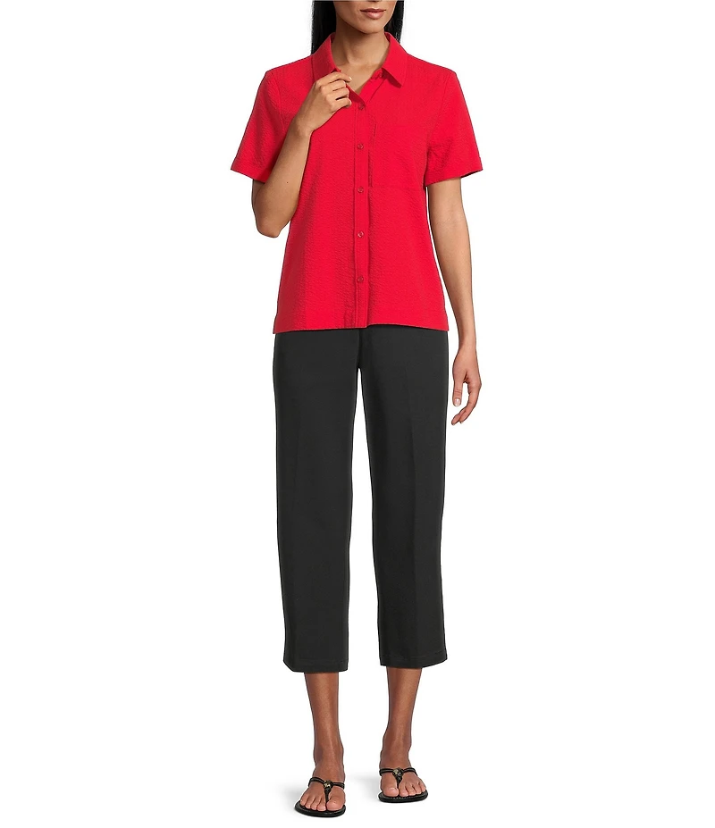 Westbound Perfect Outfit Picks Button Front Y-Neck Short Sleeve Camp Top