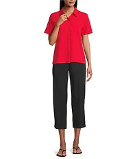 Westbound Perfect Outfit Picks Button Front Y-Neck Short Sleeve Camp Top