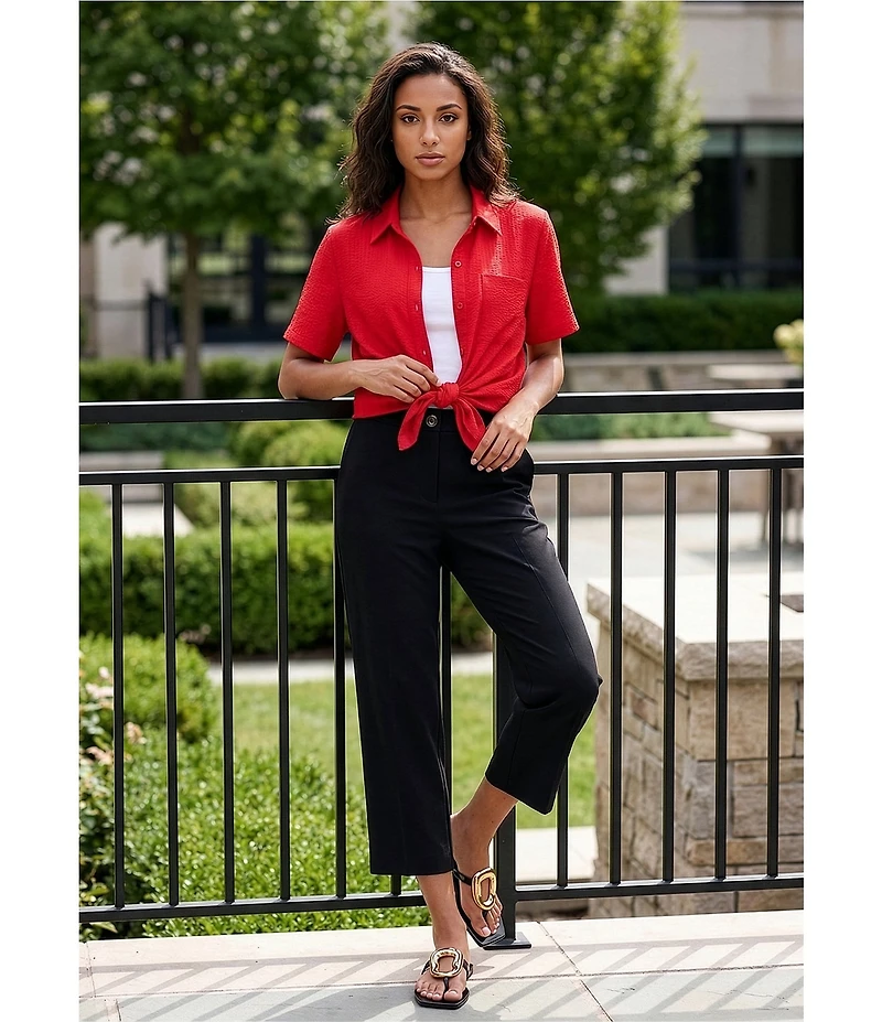 Westbound Perfect Outfit Picks Button Front Y-Neck Short Sleeve Camp Top