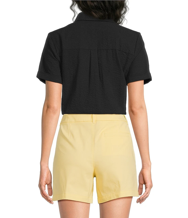 Westbound Perfect Outfit Picks Button Front Y-Neck Short Sleeve Camp Top