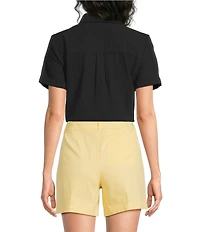 Westbound Perfect Outfit Picks Button Front Y-Neck Short Sleeve Camp Top