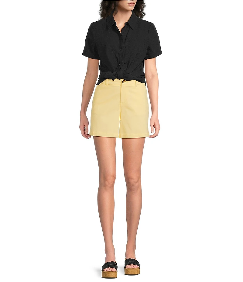 Westbound Perfect Outfit Picks Button Front Y-Neck Short Sleeve Camp Top