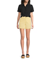 Westbound Perfect Outfit Picks Button Front Y-Neck Short Sleeve Camp Top