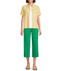 Westbound Perfect Outfit Picks Button Front Y-Neck Short Sleeve Camp Top