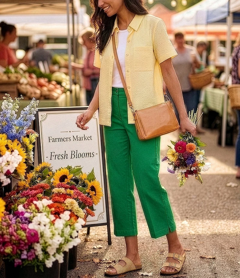 Westbound Perfect Outfit Picks Button Front Y-Neck Short Sleeve Camp Top