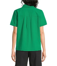 Westbound Perfect Outfit Picks Button Front Y-Neck Short Sleeve Camp Top