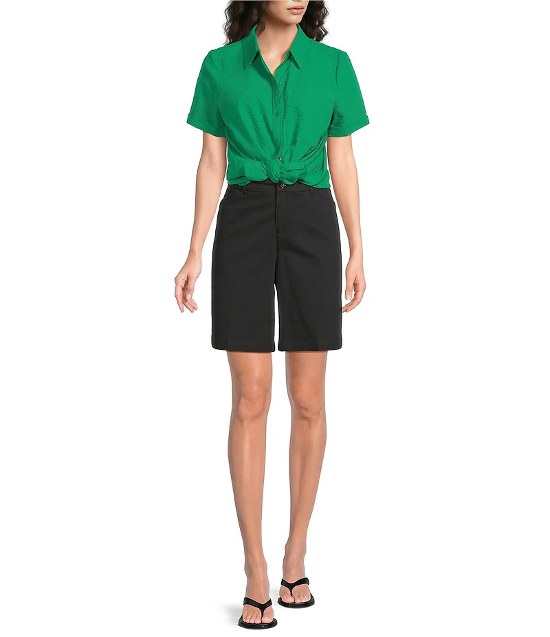 Westbound Perfect Outfit Picks Button Front Y-Neck Short Sleeve Camp Top