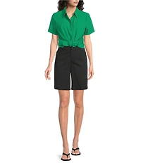 Westbound Perfect Outfit Picks Button Front Y-Neck Short Sleeve Camp Top