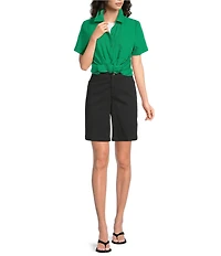 Westbound Perfect Outfit Picks Button Front Y-Neck Short Sleeve Camp Top