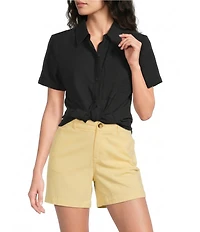 Westbound Perfect Outfit Picks Button Front Y-Neck Short Sleeve Camp Top