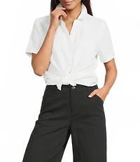 Westbound Perfect Outfit Picks Button Front Y-Neck Short Sleeve Camp Top