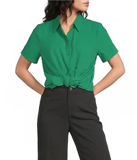 Westbound Perfect Outfit Picks Button Front Y-Neck Short Sleeve Camp Top