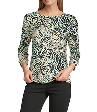 Westbound Cabbage Butterfly Wing 3/4 Sleeve Knit Crew Neck Top
