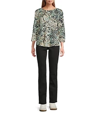 Westbound Cabbage Butterfly Wing 3/4 Sleeve Knit Crew Neck Top