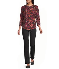 Westbound Canvas Floral Print 3/4 Sleeve Knit Crew Neck Top