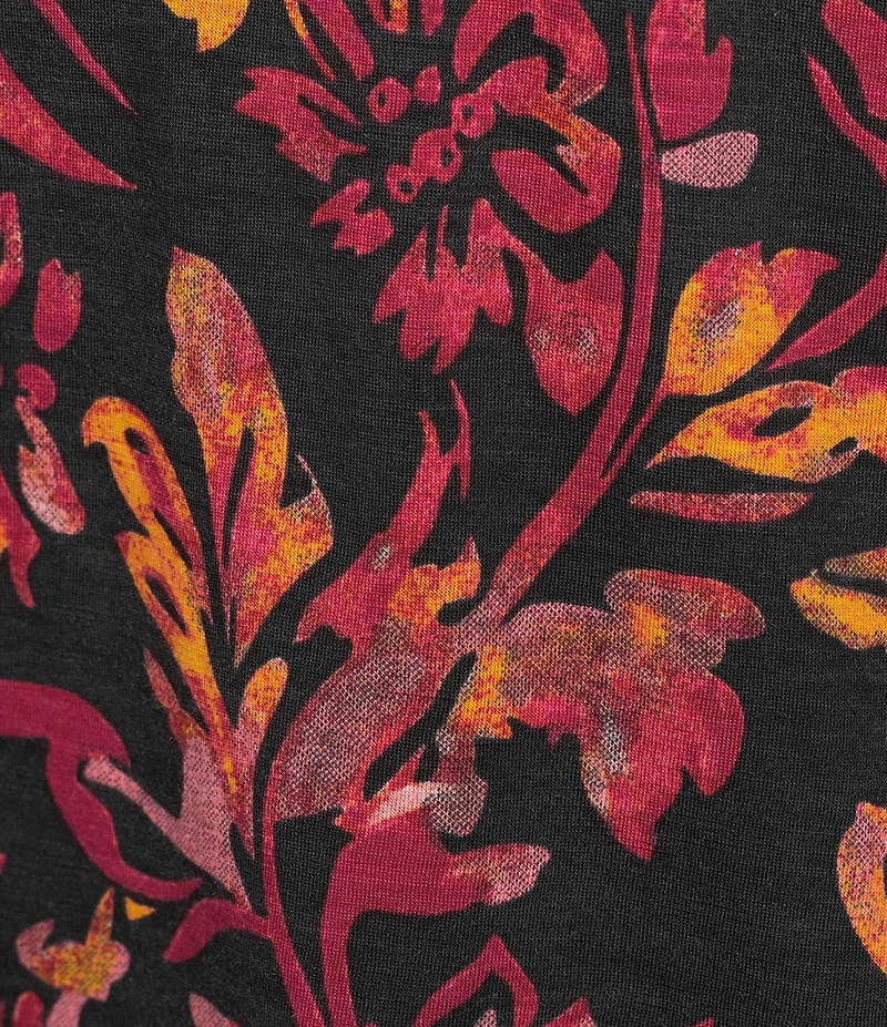 Westbound Canvas Floral Print 3/4 Sleeve Knit Crew Neck Top
