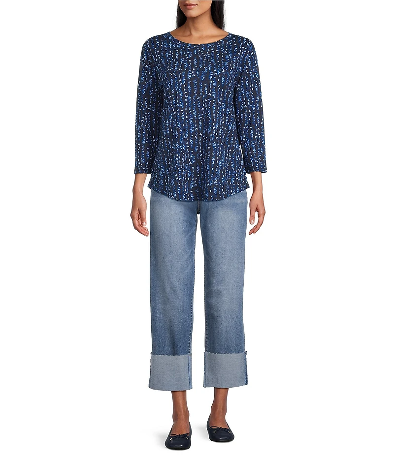 Westbound Celestial Solar Leaves 3/4 Sleeve Knit Top