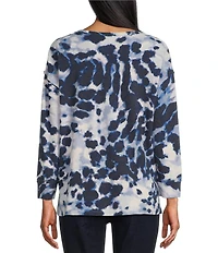 Westbound Cloudy Animal Long Sleeve Henley Neck Top