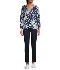 Westbound Cloudy Animal Long Sleeve Henley Neck Top