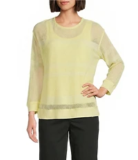 Westbound Crochet 3/4 Sleeve Crew Neck Ribbed Top