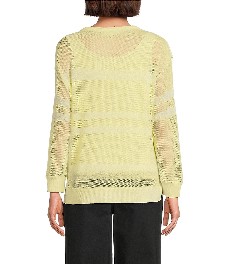 Westbound Crochet 3/4 Sleeve Crew Neck Ribbed Top