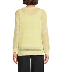 Westbound Crochet 3/4 Sleeve Crew Neck Ribbed Top