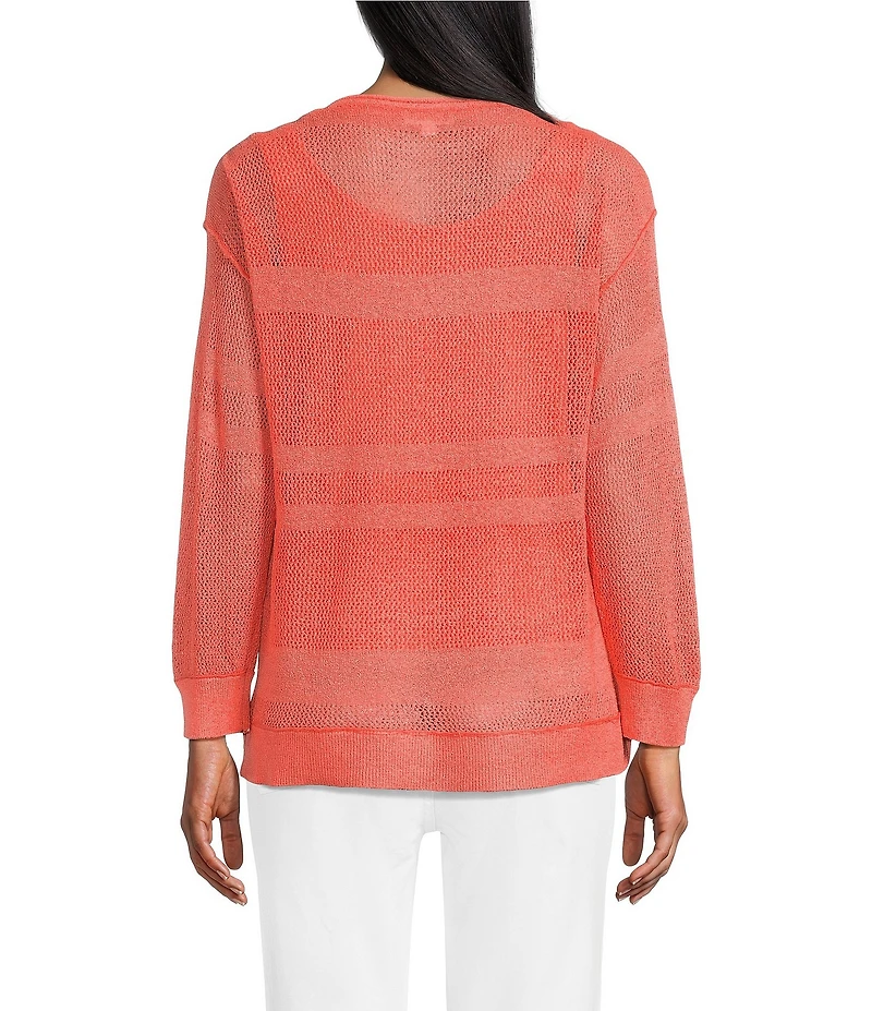 Westbound Crochet 3/4 Sleeve Crew Neck Ribbed Top