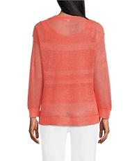 Westbound Crochet 3/4 Sleeve Crew Neck Ribbed Top