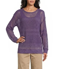 Westbound Crochet 3/4 Sleeve Crew Neck Ribbed Top
