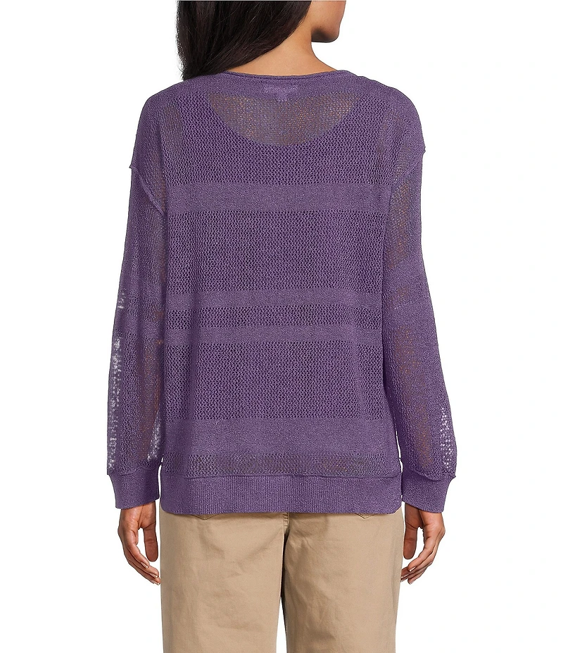 Westbound Crochet 3/4 Sleeve Crew Neck Ribbed Top