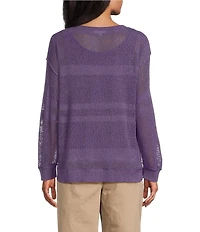 Westbound Crochet 3/4 Sleeve Crew Neck Ribbed Top