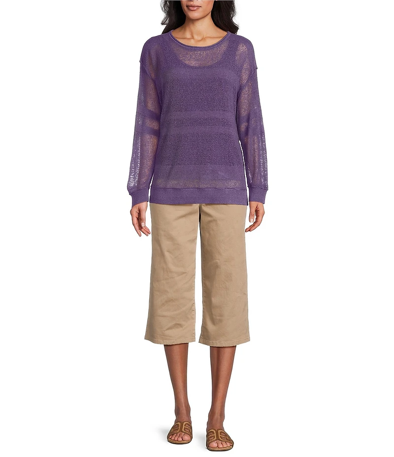 Westbound Crochet 3/4 Sleeve Crew Neck Ribbed Top