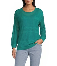 Westbound Crochet 3/4 Sleeve Crew Neck Ribbed Top