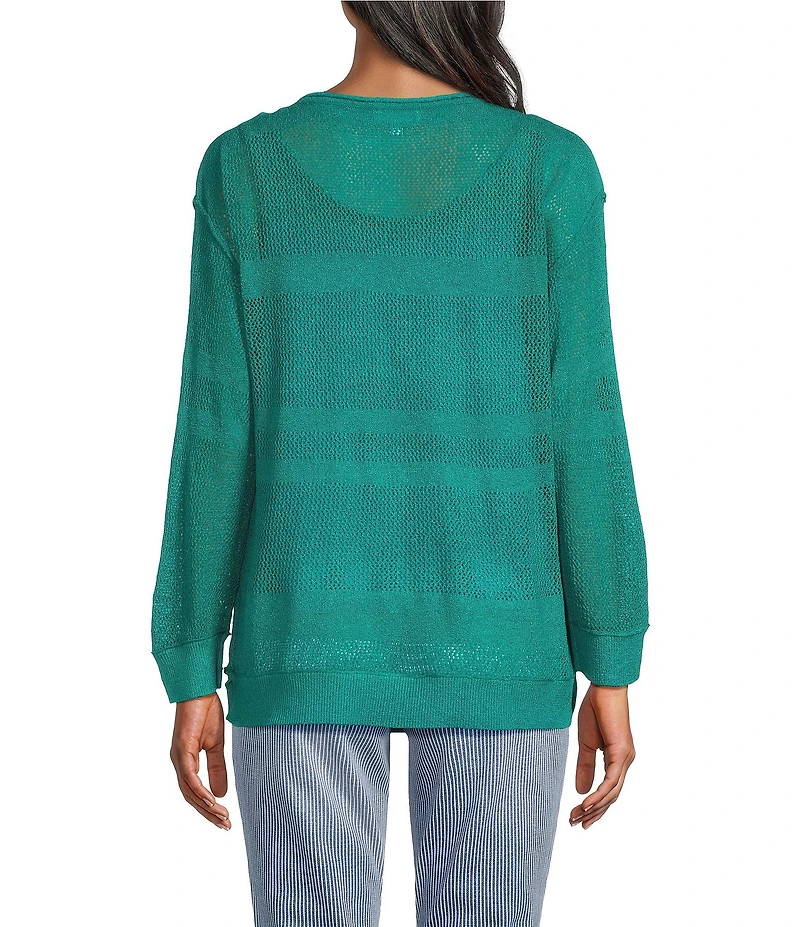 Westbound Crochet 3/4 Sleeve Crew Neck Ribbed Top