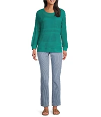 Westbound Crochet 3/4 Sleeve Crew Neck Ribbed Top