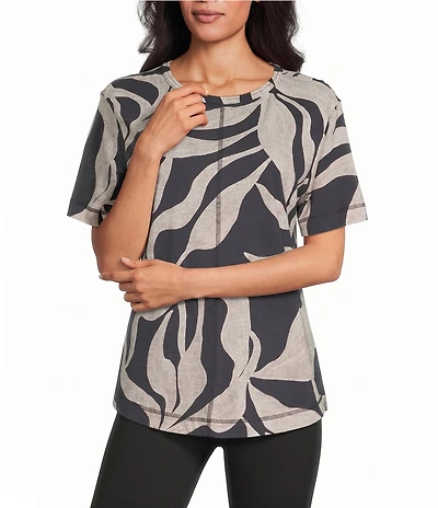 Westbound Dancing Leaves Slub Knit Short Sleeve Crew Neck Top