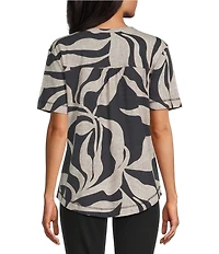 Westbound Dancing Leaves Slub Knit Short Sleeve Crew Neck Top
