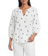 Westbound Distressed Foulard 3/4 Sleeve V-Neck Top