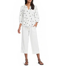 Westbound Distressed Foulard 3/4 Sleeve V-Neck Top