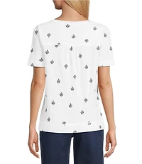 Westbound Distressed Foulard Print Short Sleeve V-Neck Top